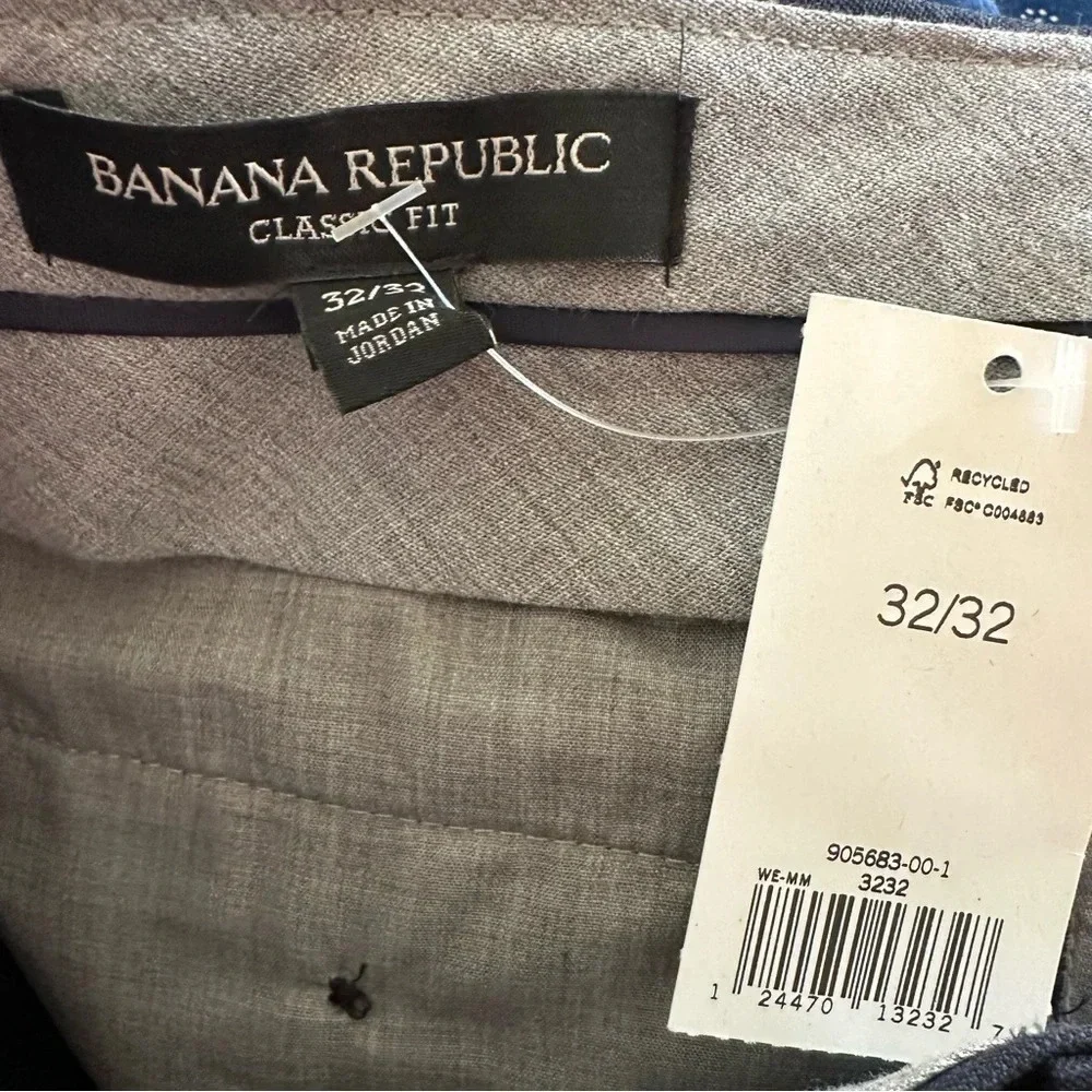 NWT Banana Republic Mens 32/32 Navy Blue Classic Fit Wool Dress Pants Career New
